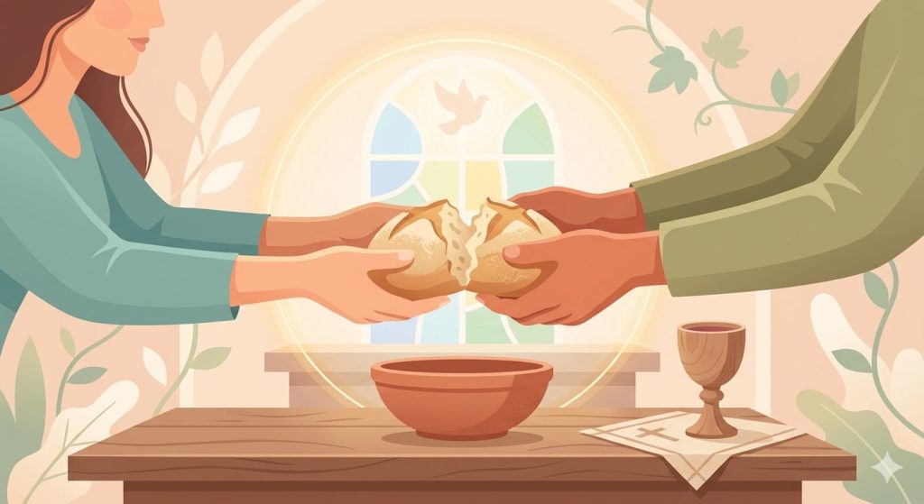 Brotherly Love - two pairs of hands coming together to share a broken bread